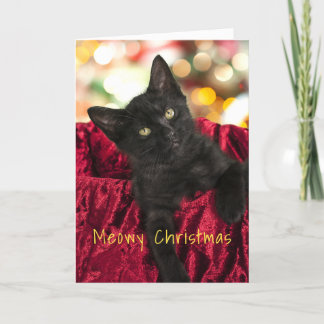 Cartão de Boas Festas de Natal Meowy Gatinho Preto