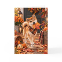 Cartão de Boas Festas de Outono do Shiba Inu