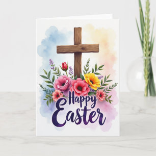 Cartão de Boas Festas de Páscoa com Cruz Floral