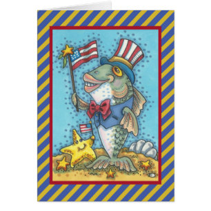 CARTÃO DE BOAS-FESTAS DE PEIXE PATRIÓTICO DE 4 DE