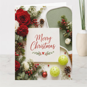 Cartão de Boas Festas de Pickleball Floral Elega