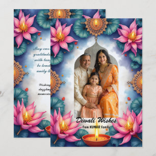 Cartão de Boas Festas Diwali com Aquarela Lotus Lu
