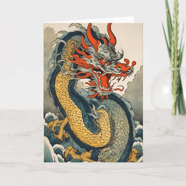 Cartão de Boas Festas do Ano Novo Chinês com Dragã (Frente)