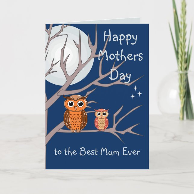 Cartão de Boas Festas do Dia das Mães Corujas Dobr (Frente)