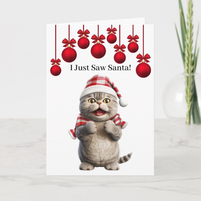 Cartão de Boas Festas do Gatinho do Papai Noel (Frente)