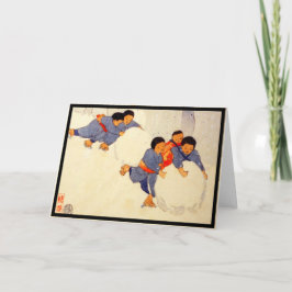 CARTÃO DE BOAS-FESTAS DOBRADO DE CRIANÇAS JAPONESA