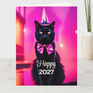 Cartão de Boas Festas Dobrável com gato preto Jazz