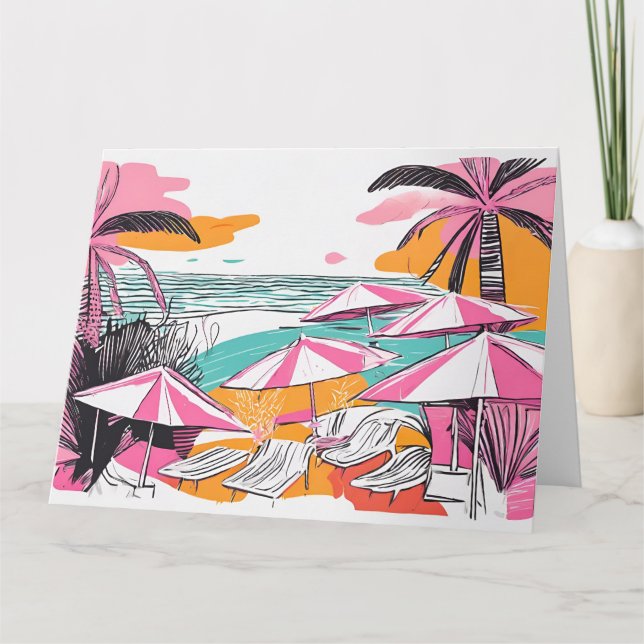 Cartão de Boas Festas Dobrável de Férias de Verão (Frente)