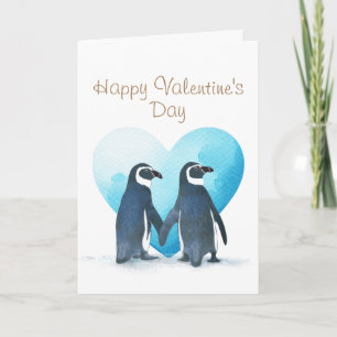Cartão de Boas Festas dos Pinguins do Dia dos Namo