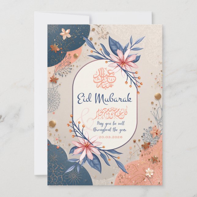 Cartão de Boas Festas Eid Mubarak Floral Elegante (Frente)