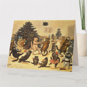 Cartão de Boas Festas GATO VINTAGE NATAL LOUIS WAI