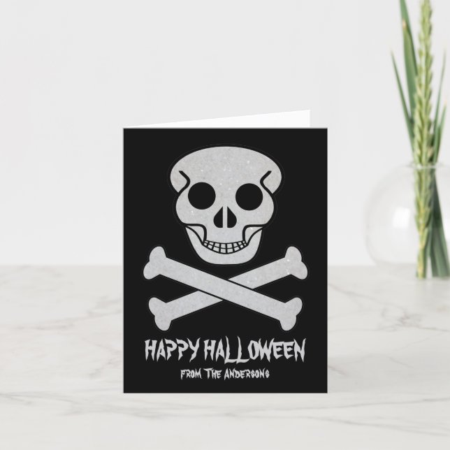 Cartão de Boas Festas Halloween Caveira e Ossos (Frente)