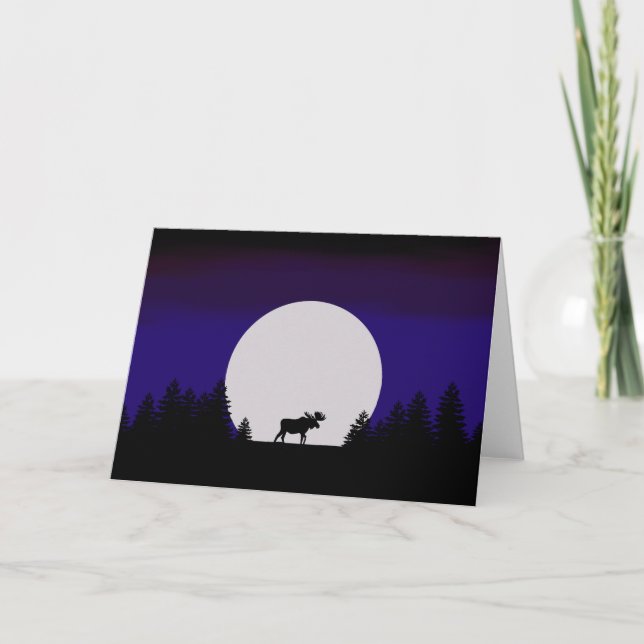 Cartão de Boas Festas Lua de Inverno com Alce (Frente)