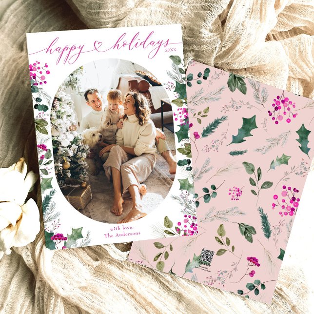 Cartão de Boas Festas Minimal & Pink 1 Família Fot (Criador carregado)