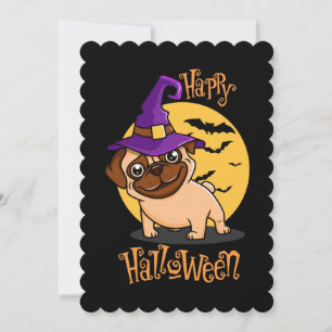 Cartão de Boas Festas Pug Halloween