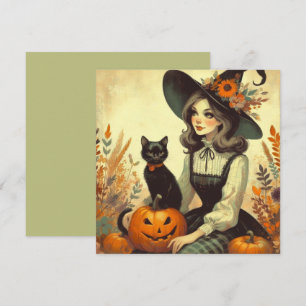 Cartão de Boas Festas Retrô de Halloween de Bruxa
