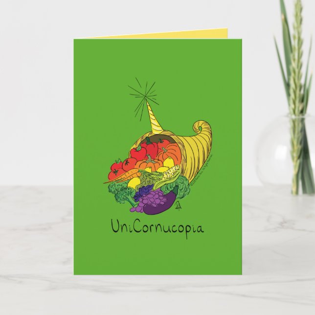 Cartão de Boas Festas Unicornucopia de Ação de Gra (Frente)