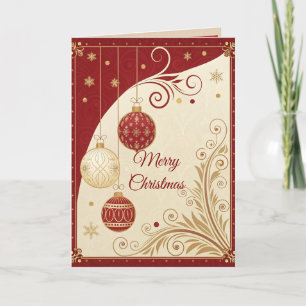 Cartão de Boas Festas Vermelho e Dourado Elegante