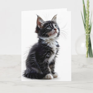 Cartão de Boas-Vindas Branco e Preto com Gato de C