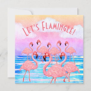 Cartão de Boas-vindas Chato de Flamingos em Parada