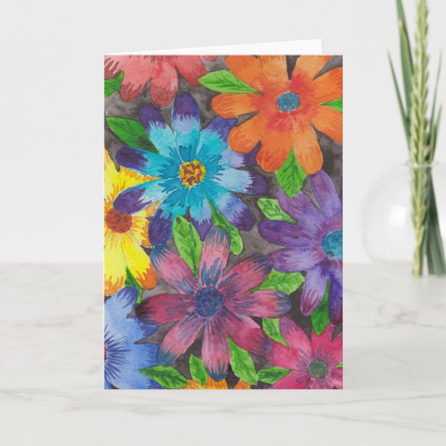 Cartão de Boas-Vindas com Aquarela Floral Roxa Ele (Frente)