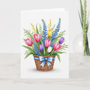 Cartão de Boas-Vindas com Cesta de Flores de Prima