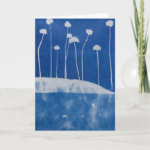 Cartão de Boas-vindas com Flores Azuis em Branco P