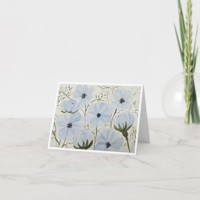 Cartão de Boas Vindas com Flores Azuis Ondulantes (Frente)