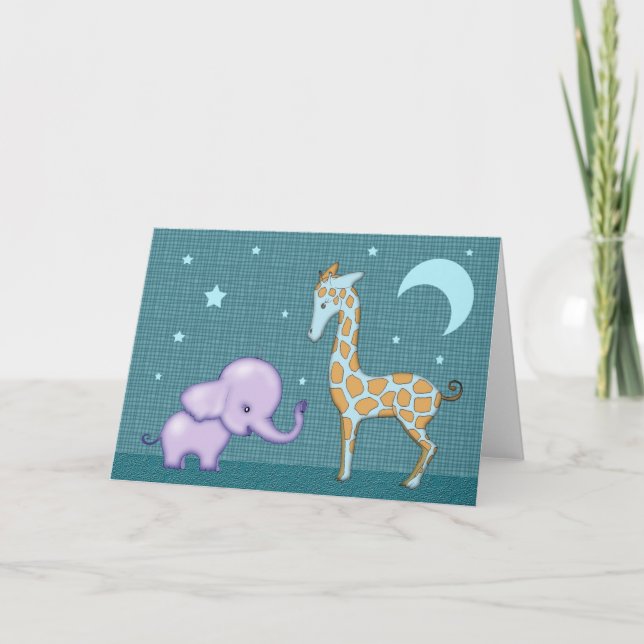 Cartão de Boas-Vindas de Elefante e Girafa Doce (Frente)