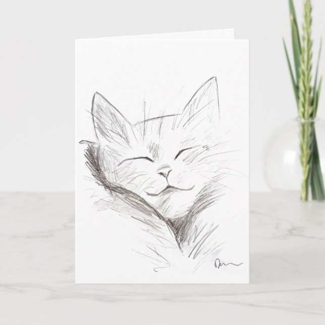 Cartão de Boas-Vindas de Gato Adormecido Fofo (Frente)