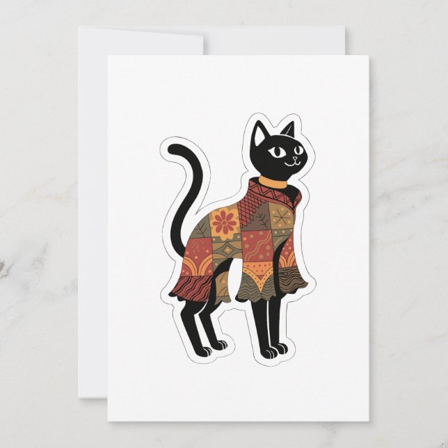 Cartão de Boas-Vindas de Gato Preto Boho Patchwork (Frente)