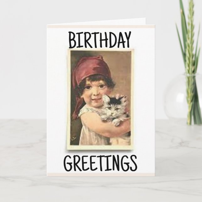 Cartão de Boas Vindas de MENINA VITORIANA COM GATO (Frente)
