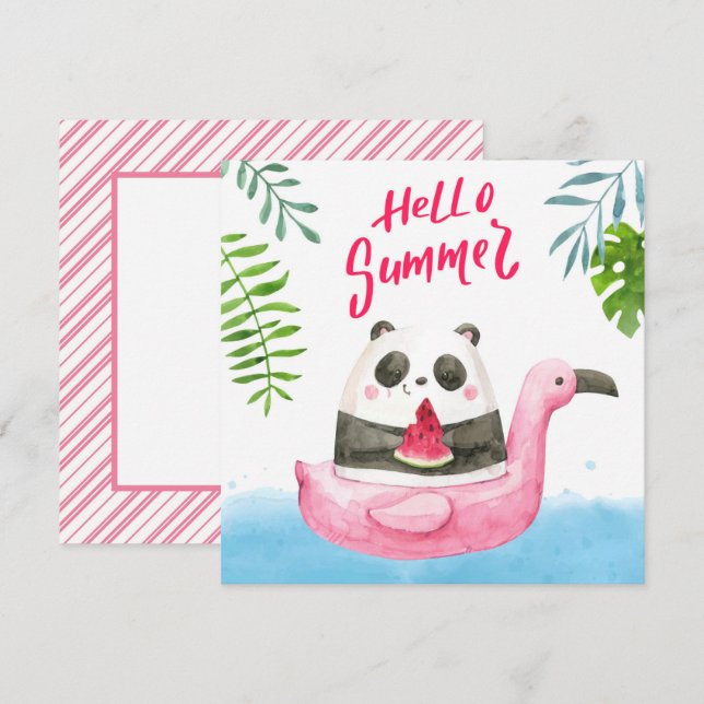 Cartão de Boas Vindas de Panda Flamingo de Verão (Frente/Verso)