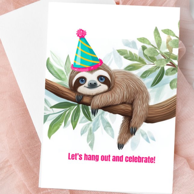 Cartão de Boas-Vindas de Preguiça “Vamos Ficar por (Cute Sloth Blank Greeting Card)