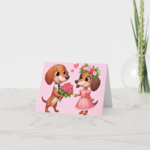 Cartão de Boas Vindas Dobrado Dachshund Rosa