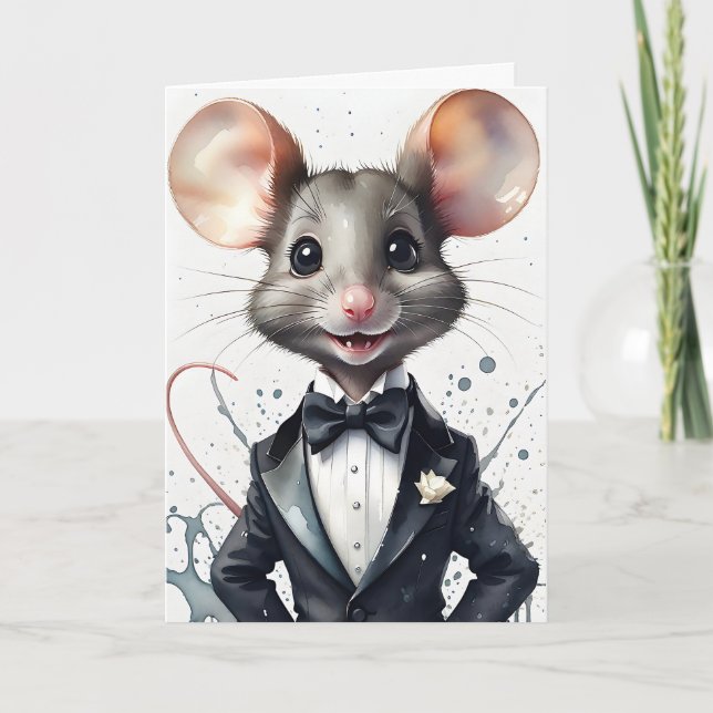 Cartão de Boas-Vindas Elegante com Rato de Tuxedo  (Frente)