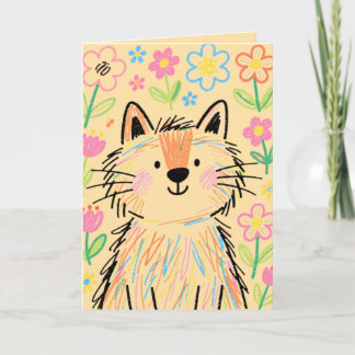 Cartão de Boas-Vindas Gato Rabisco Bege Pastel