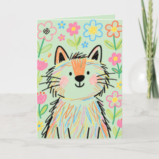 Cartão de Boas-Vindas Gato Rabisco Verde Pastel