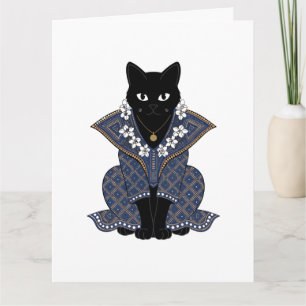 Cartão de Boas-Vindas Mystic Black Cat Blue Batik