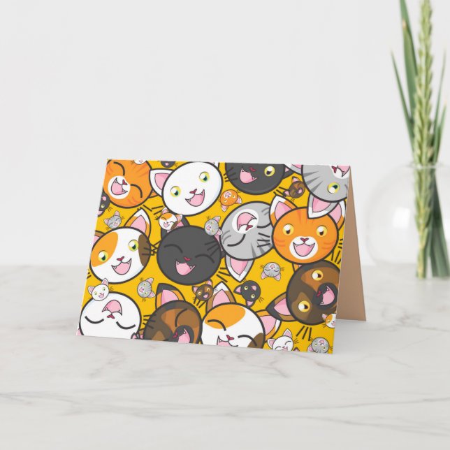 cartão de boas-vindas para gatos felizes (Frente)