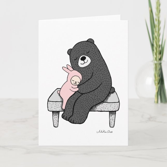 Cartão de Boas Vindas Urso & Coelho Arte do Amor d (Frente)