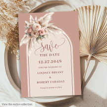 Cartão de Boho Arch Rosa Floral Save The Date em P