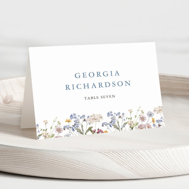Cartão de Boho de Casamento de Jardim de Prados de (Colorful Spring Wildflower Meadow Garden Wedding place card with guest name and table number)