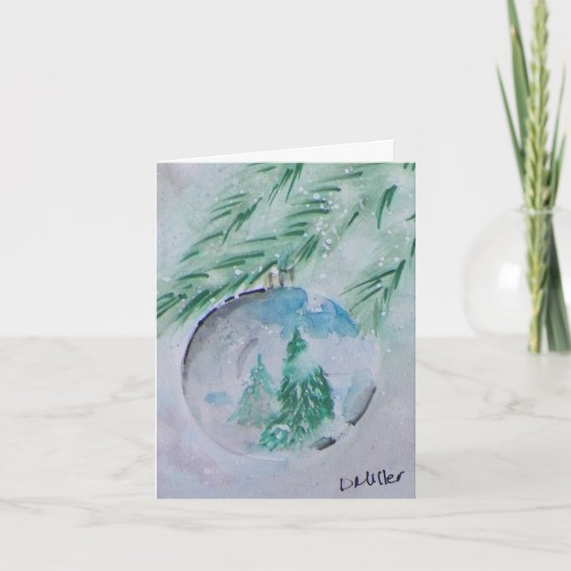 Cartão de Bola de Natal com Aquarela (Frente)