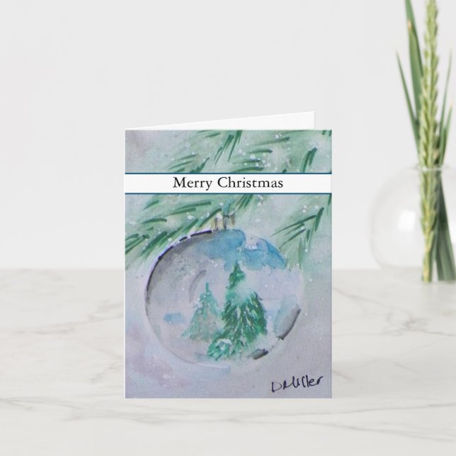 Cartão de Bola de Natal com Aquarela (Frente)