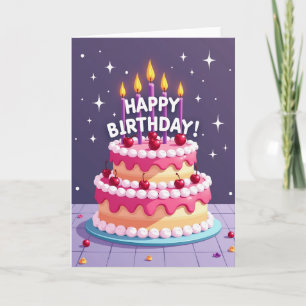Cartão de Bolo de Aniversário Alegre
