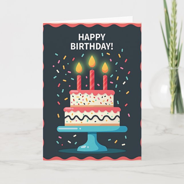 Cartão de Bolo de Aniversário com Confeitos (Frente)