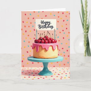 Cartão de Bolo de Aniversário com Confetes