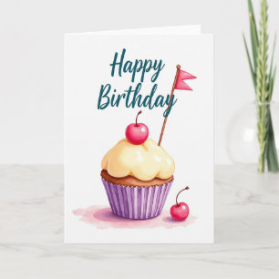 Cartão de Bolo de Aniversário com Fruta Alegre