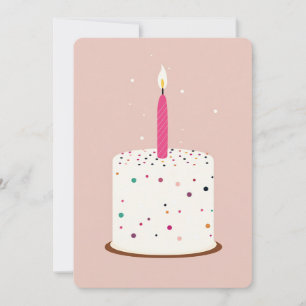 Cartão de Bolo de Aniversário com Vela   Festivo A